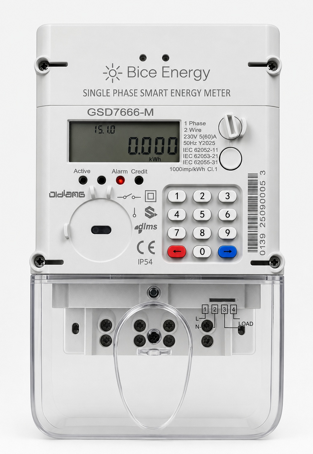 Bice Energy single-phase smart energy meter with keypad and prepaid display